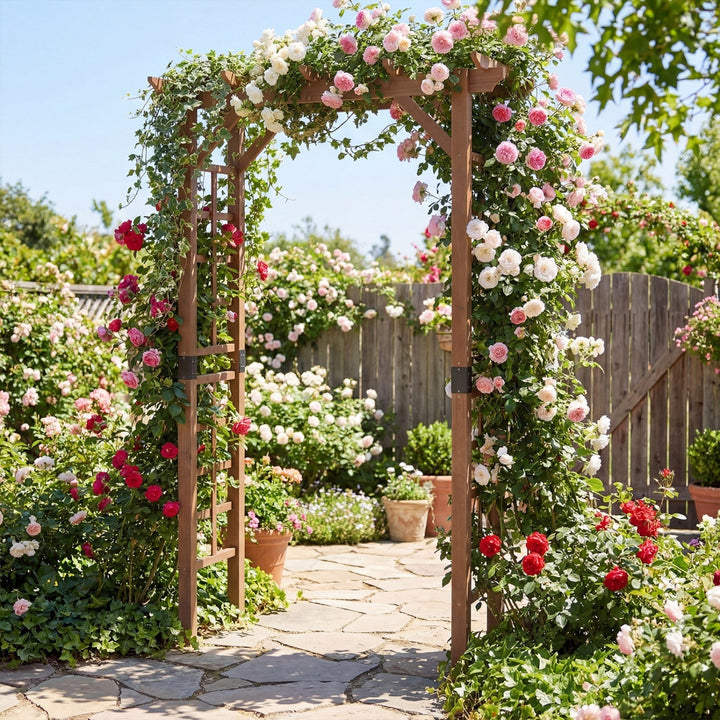 7 Ft Garden Arch Wooden Arbor Outdoor Wood Trellis for Climbing Plants