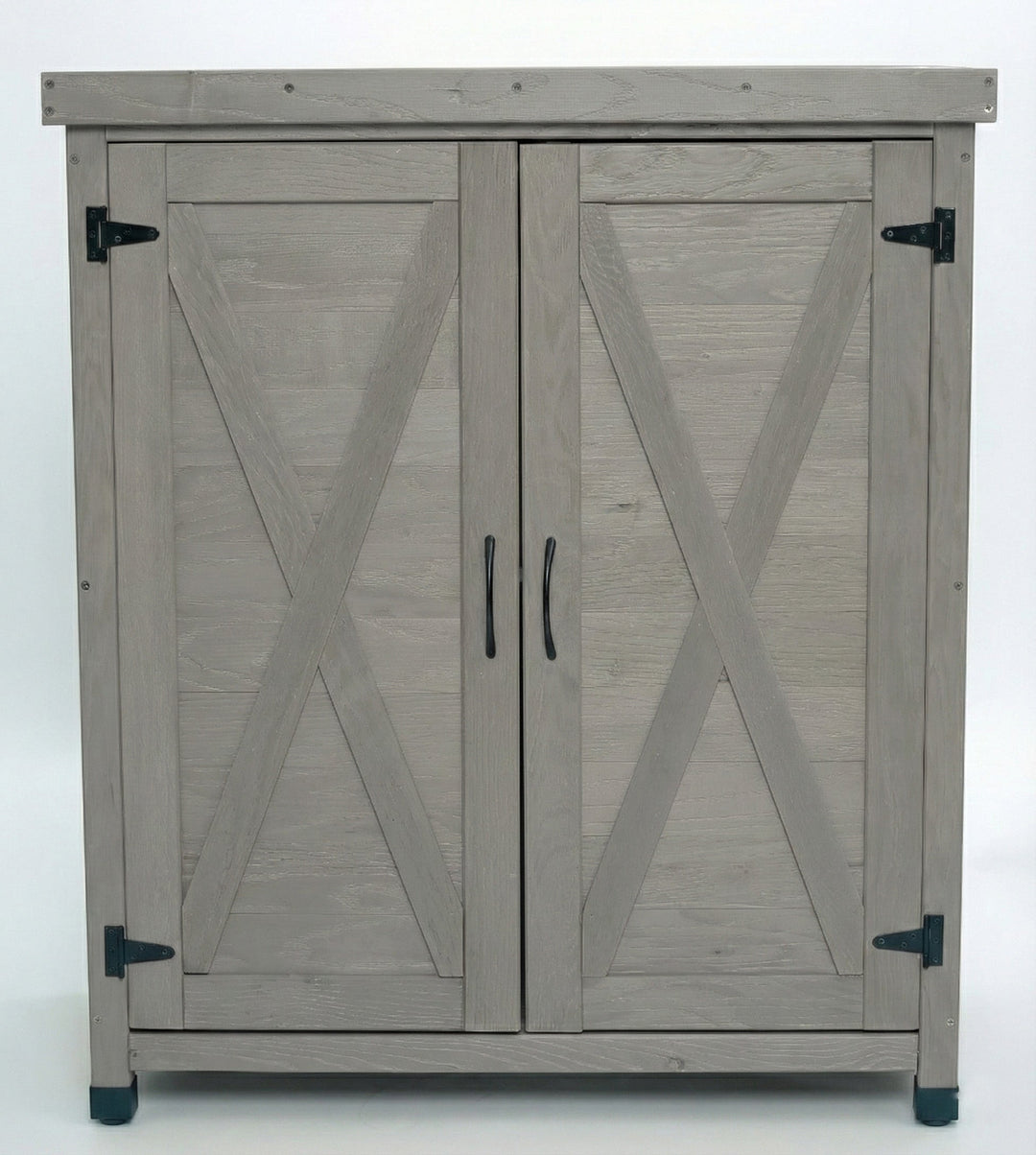 Potting Bench with Storage Cabinet and Metal Table Top