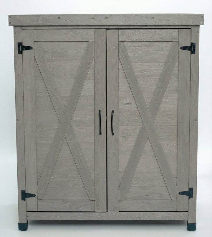 Potting Bench with Storage Cabinet and Metal Table Top