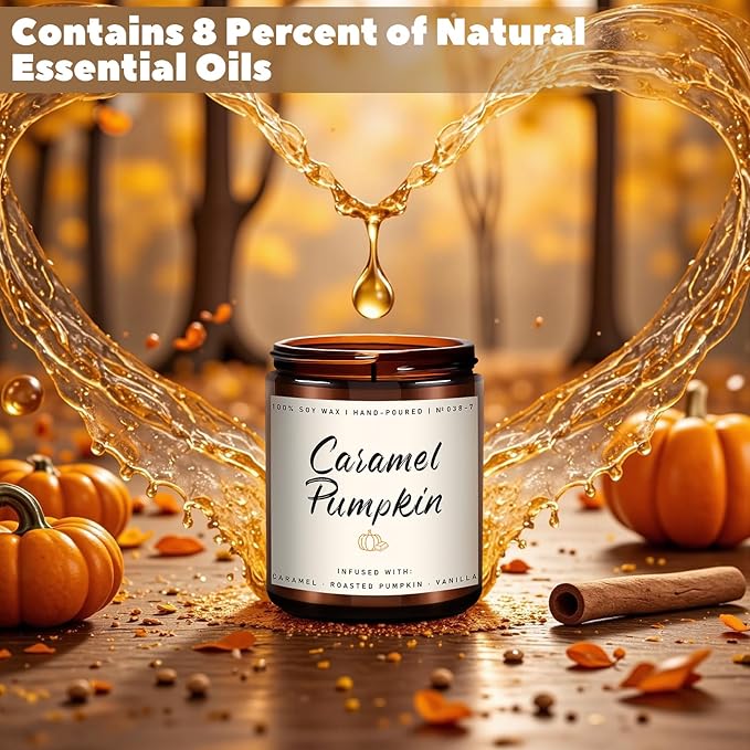 Auelife Fall Candle, Caramel Pumpkin Scented Candle – Fall Soy Candles for Home, Cozy Autumn Aromatherapy Candles, Sweet Pumpkin &amp; Caramel Fragrance | Gift for Women, Home Décor