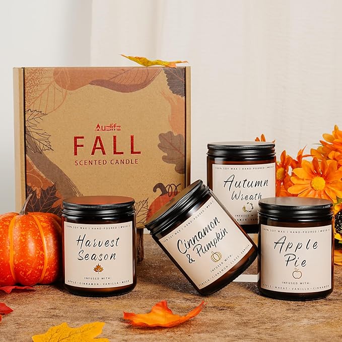 Cinnamon &amp; Pumpkin Scented Candle – Fall Candles for Home Scented, Soy Candles for Home, 7 oz Cozy Pumpkin Candle for Women &amp; Men, Autumn Décor &amp; Holiday Gifts