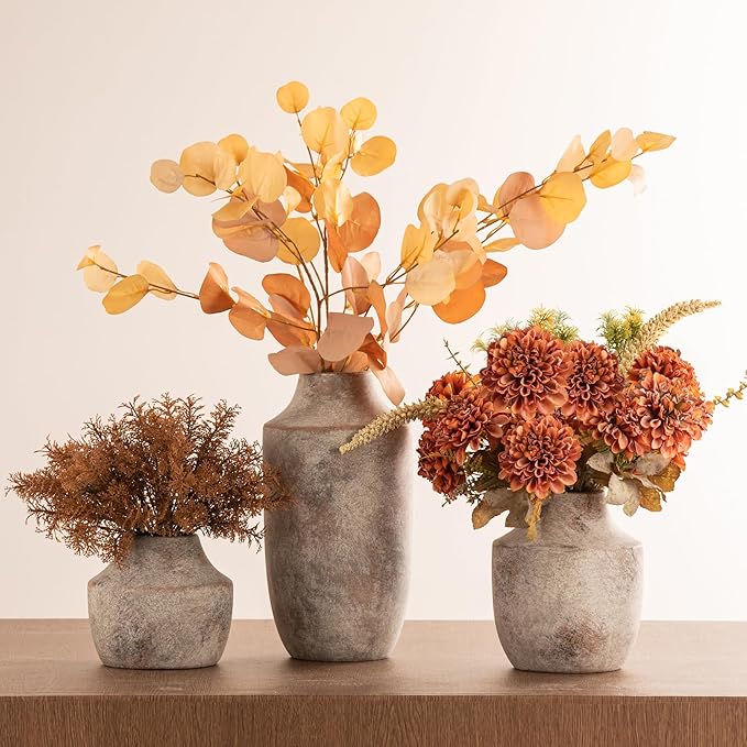 Mitt&amp;Ditt Ceramic Flower Vase, 12.5 inch Tall Off-White Vase, Large Decorative Terracotta Vases, Farmhouse Rustic Pottery Vases for Home Decor, Living Room, Table