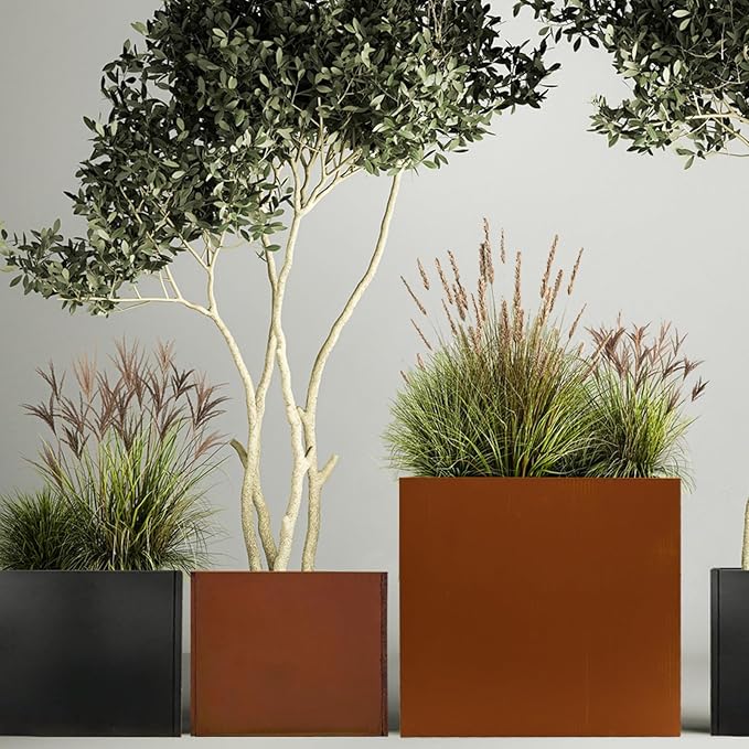Galvanized Steel Metallic Heavy Planter for Outdoor Plants Metal Outdoor Planter Spliced Flower Box with Partitions for Outside,Indoor,Garden (Corten, 24 * 10 * 24)