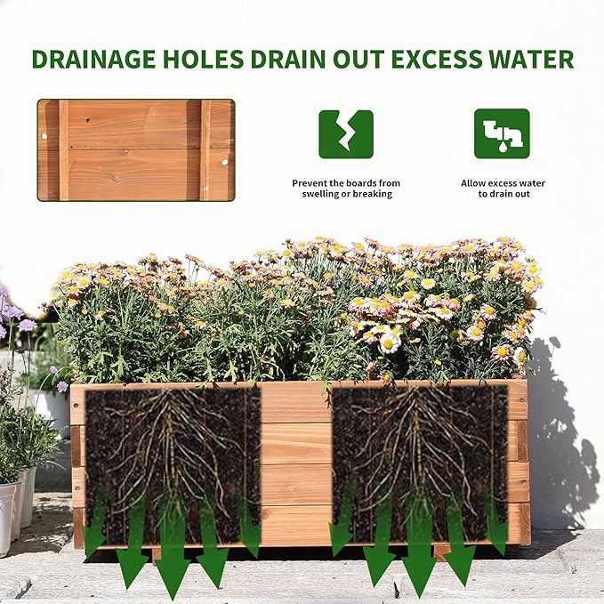 Wooden Raised Garden Bed Planter Box – Fir Wood Outdoor Vegetable, Herb &amp; Flower Box with Drainage Holes – 31.5"x15.75"x12.6", Rot-Resistant, for Patio, Yard, Balcony
