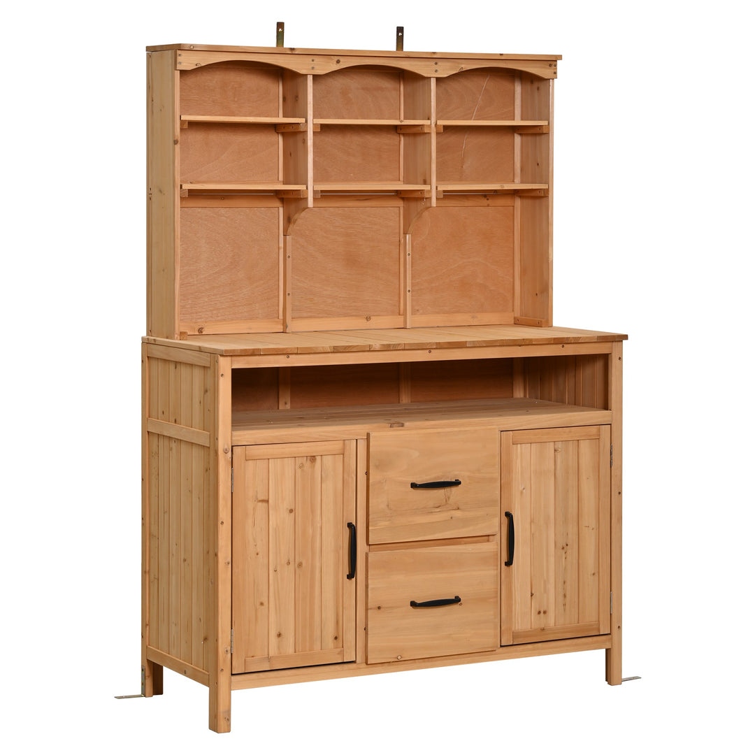 TOPMAX Large Fir Wood Potting Bench with Hutch, Cabinets &amp; Drawers