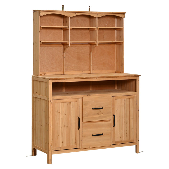 TOPMAX Large Fir Wood Potting Bench with Hutch, Cabinets &amp; Drawers