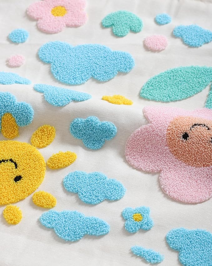 katre home madame &amp; textile Throw Pillow Cover – Sun &amp; Cloud Punch Needle Cushion 18x18 inch – Handmade Embroidered Boho Cotton Pillow for Couch, Bed or Nursery Room Decor