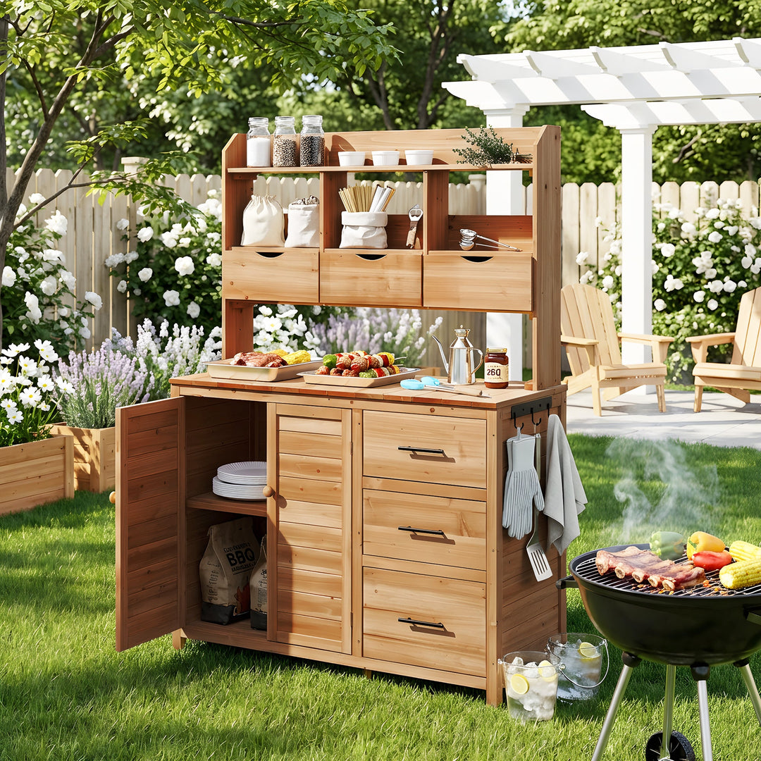 TOPMAX Farmhouse Patio Potting Bench with Storage and Workstation
