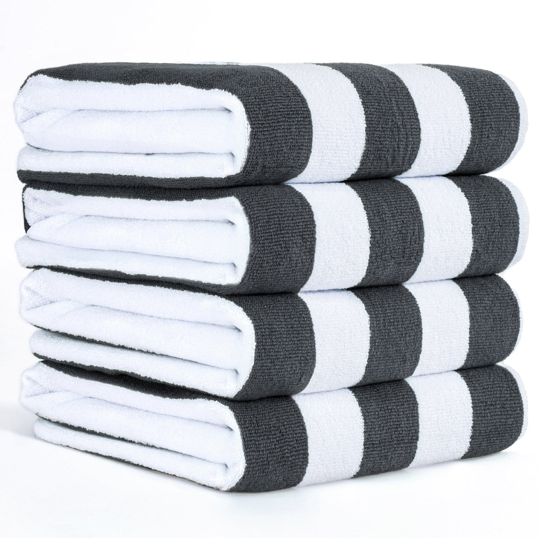 American Soft Linen, Premium Cotton 4 Pack Beach Towels, 30" x 60" Cabana Striped Pool Towels
