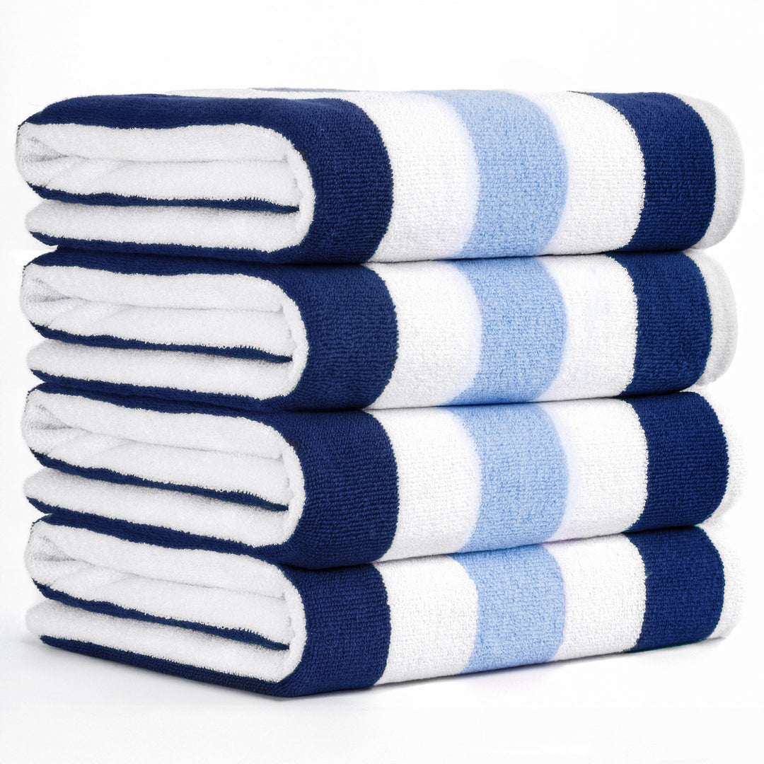 American Soft Linen, Premium Cotton 4 Pack Beach Towels, 30" x 60" Cabana Striped Pool Towels