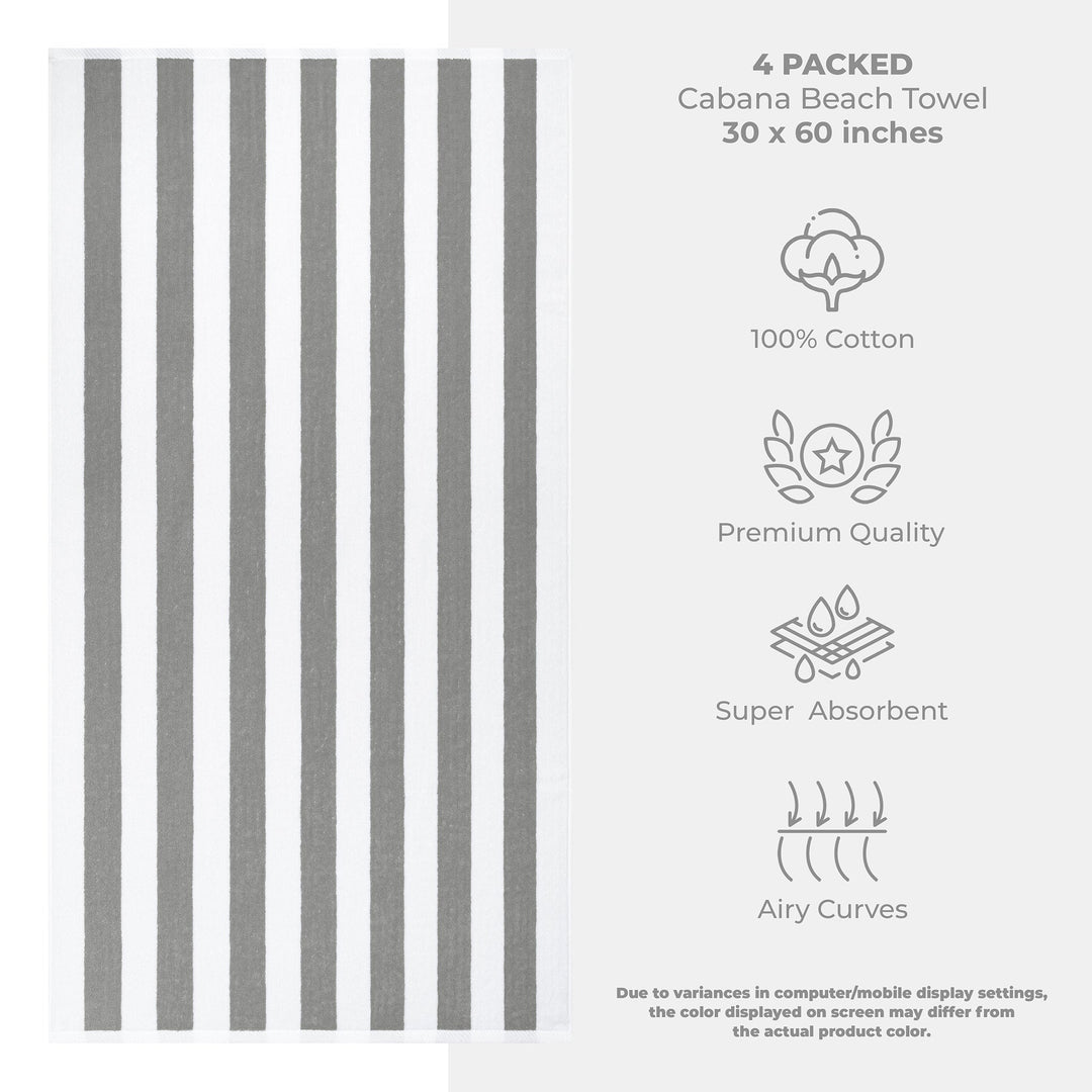 American Soft Linen, Premium Cotton 4 Pack Beach Towels, 30" x 60" Cabana Striped Pool Towels