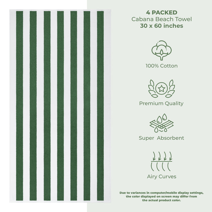 American Soft Linen, Premium Cotton 4 Pack Beach Towels, 30" x 60" Cabana Striped Pool Towels