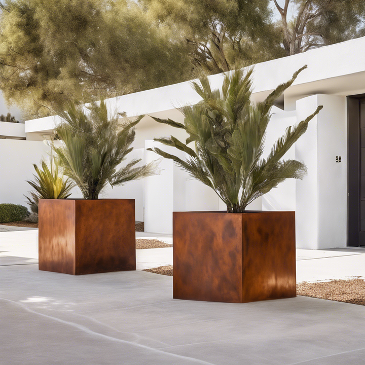 Oversized Corten Steel Cube Planters - FREE SHIPPING!