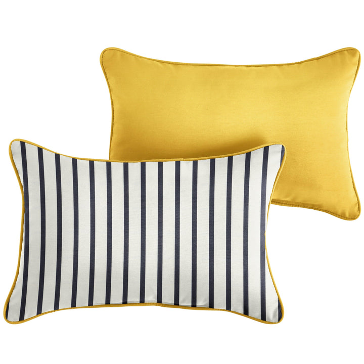 Sunbrella Lido with Contrast Cording Lumbar Corded Pillow (Set of 2) - Comes in 3 sizes/ 4 Different Color Combinations