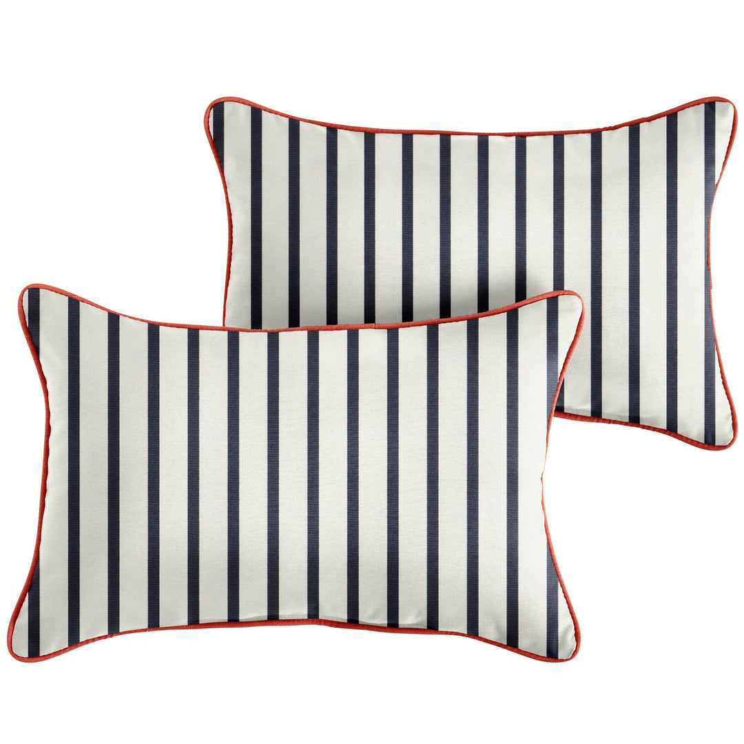 Sunbrella Lido with Contrast Cording Lumbar Corded Pillow (Set of 2) - Comes in 3 sizes/ 4 Different Color Combinations