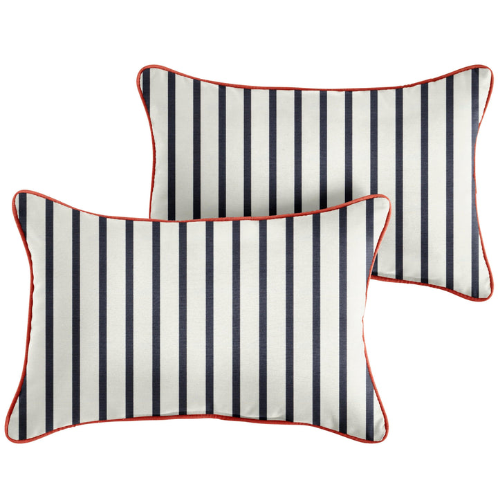 Sunbrella Lido with Contrast Cording Lumbar Corded Pillow (Set of 2) - Comes in 3 sizes/ 4 Different Color Combinations