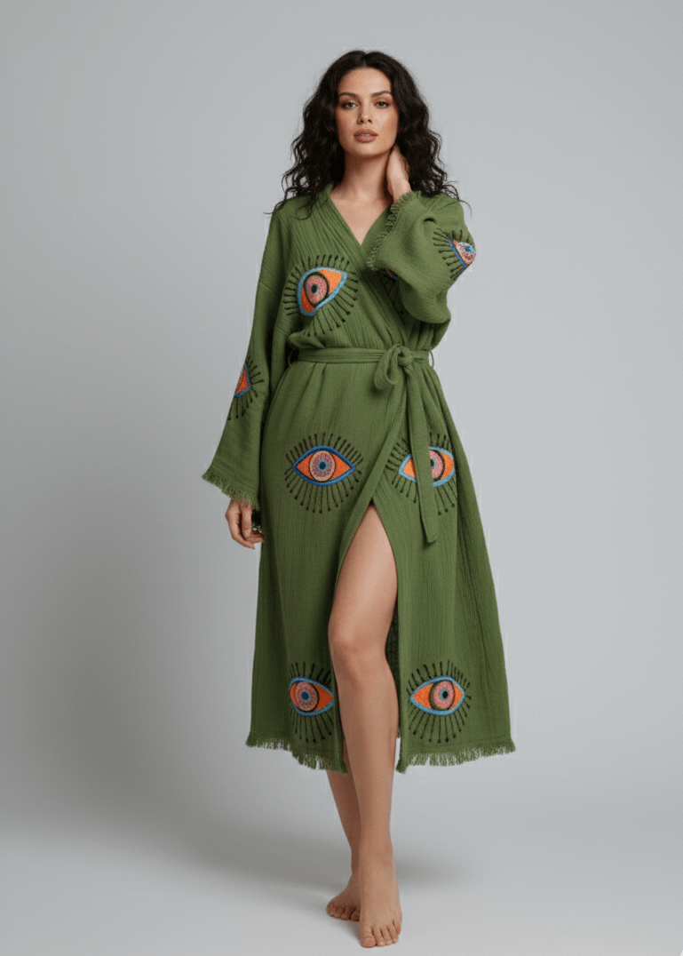 Evil Eye Hand Printed Kimono Natural