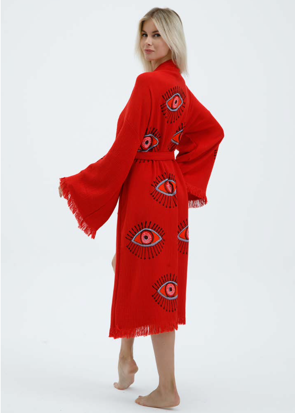Evil Eye Hand Printed Kimono Natural