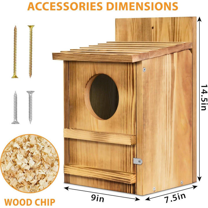 Outdoor Wooden Screech Owl BirdHouse for Mounting - Made in the U.S.A