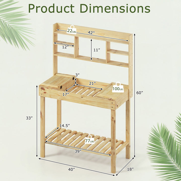 Wooden Potting Bench Table Garden Planting Workstation with 3-Tier Open Shelf