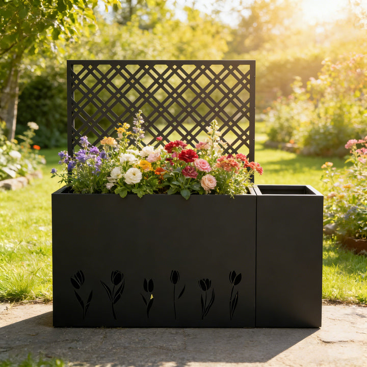 2-Piece Metal Planter Box with Trellis