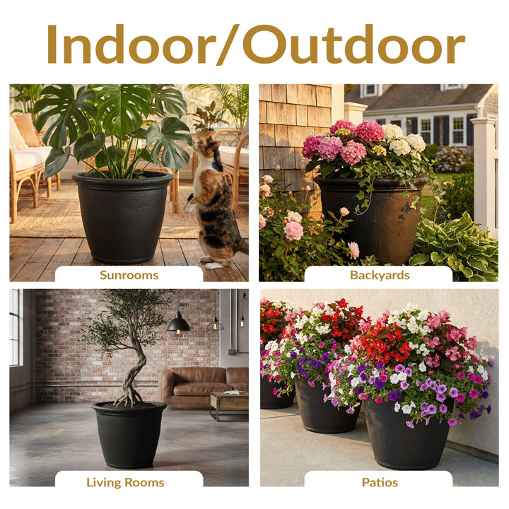 Anjelica Polyresin Large Round Outdoor Planter