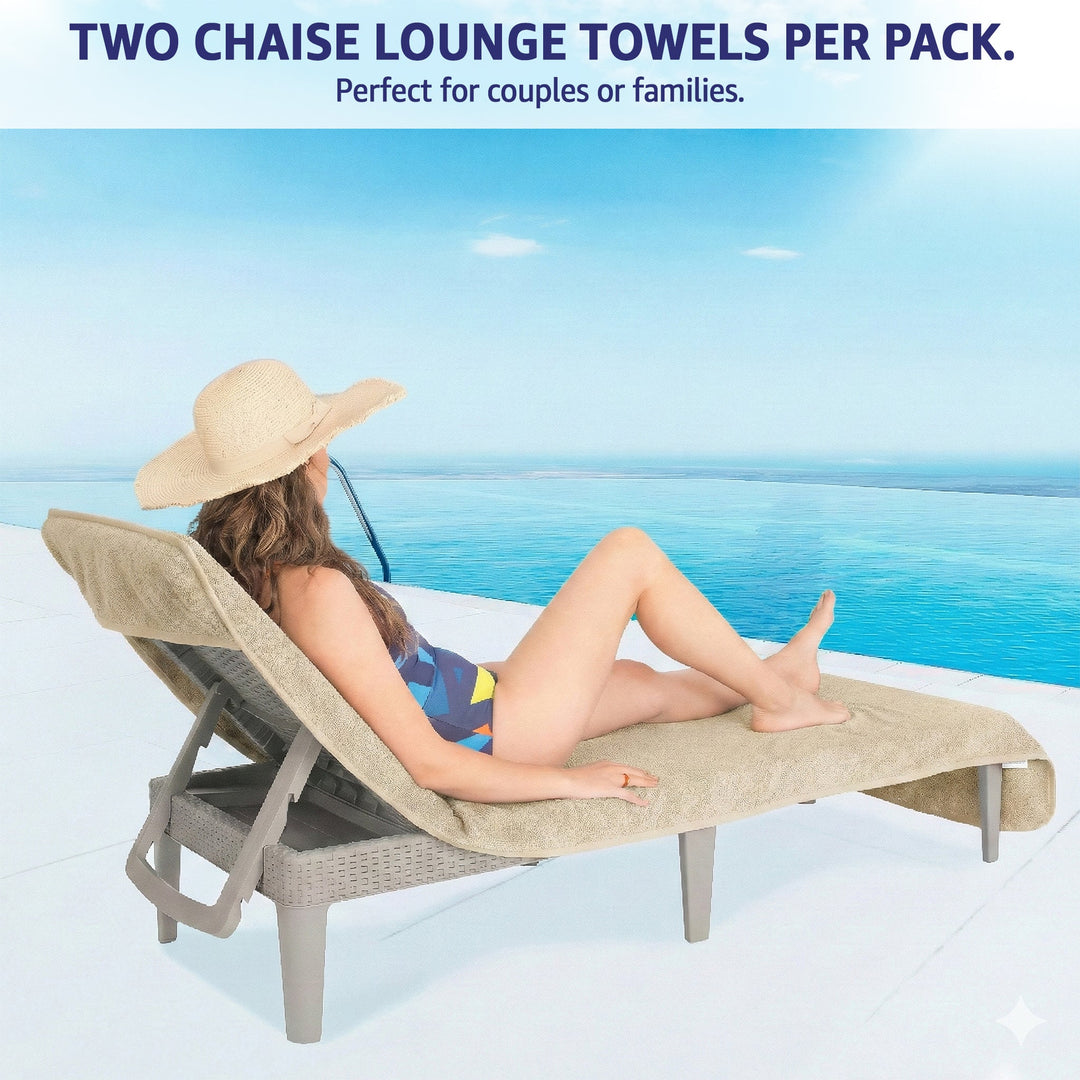 American Soft Linen 2 Pack Chaise Lounge Covers with Pocket, 86" x 32" Oversized Beach and Pool Lounge Chair Towels