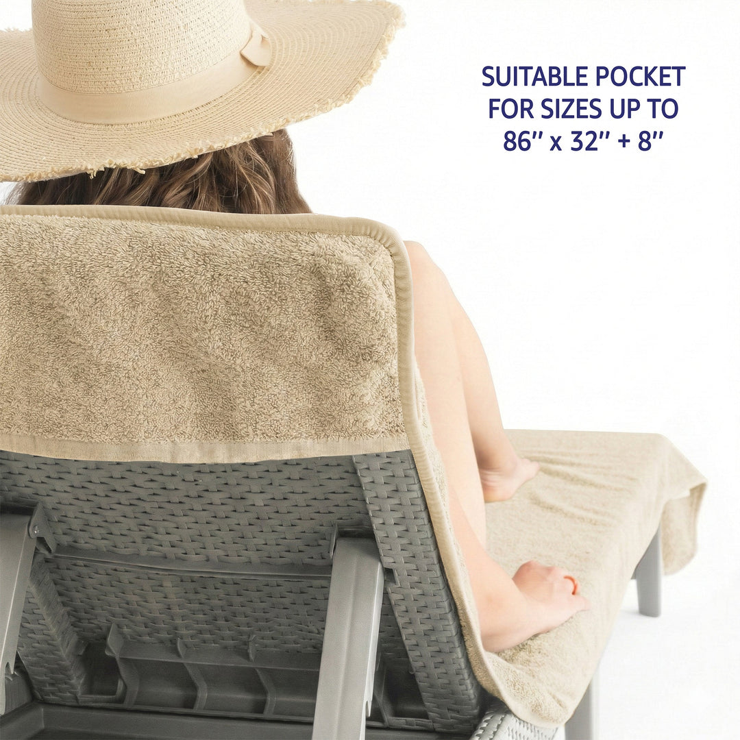 American Soft Linen 2 Pack Chaise Lounge Covers with Pocket, 86" x 32" Oversized Beach and Pool Lounge Chair Towels