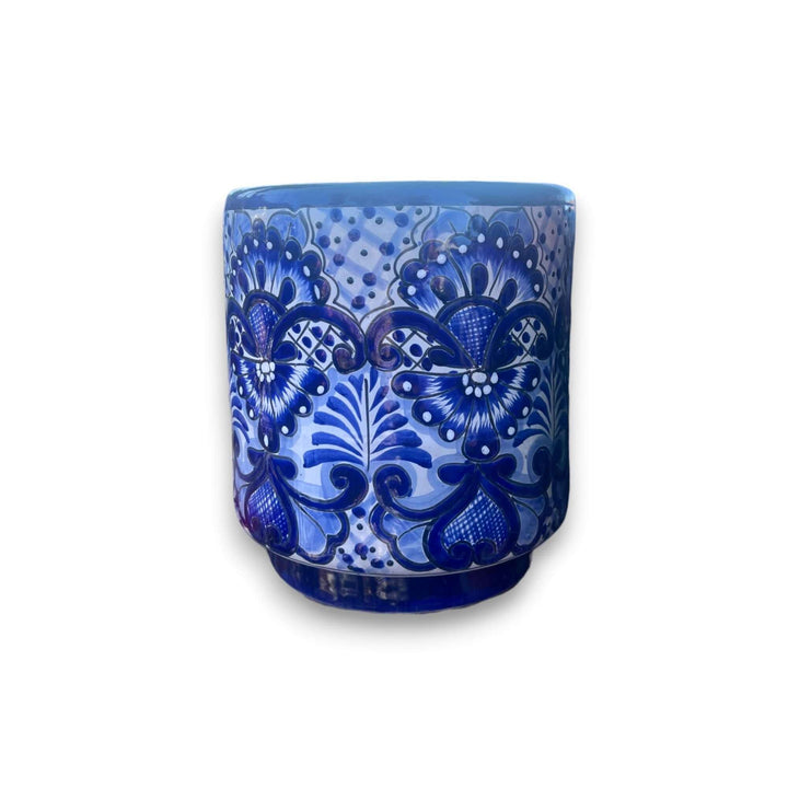 Artisan Talavera Planter | Blue &amp; White Mexican Flower Pot