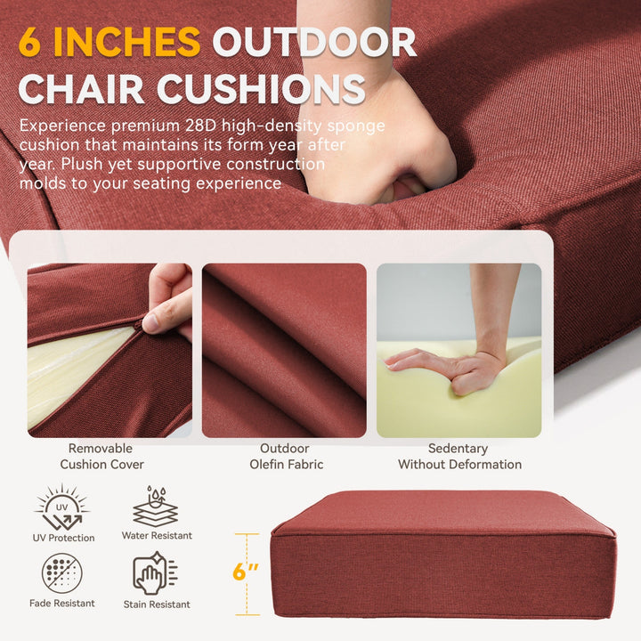 6" Thick Outdoor Chair Cushion - Waterproof &amp; Comfortable