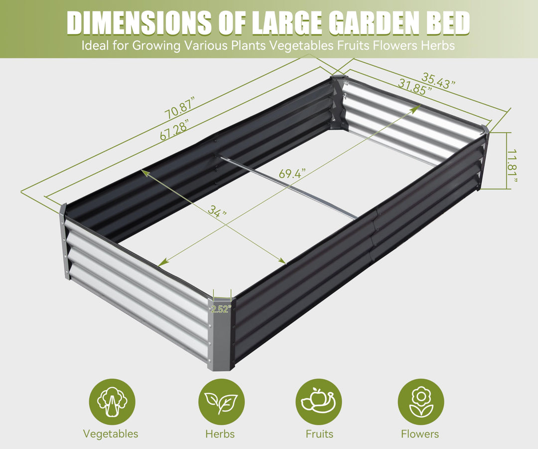 Galvanized Raised Garden Bed - 6 ft x 3 ft. x 1 ft