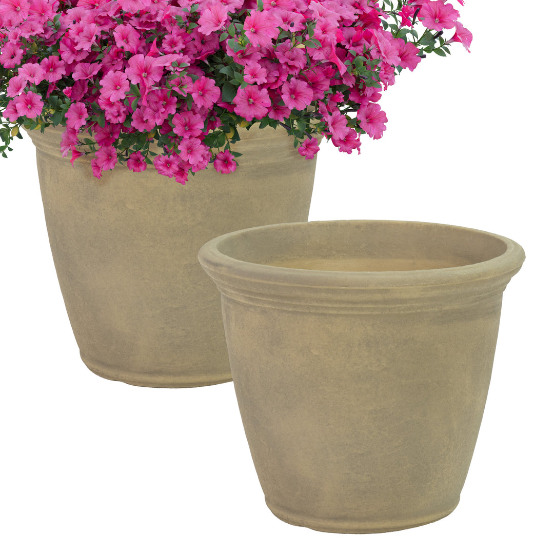 Anjelica Polyresin Large Round Outdoor Planter