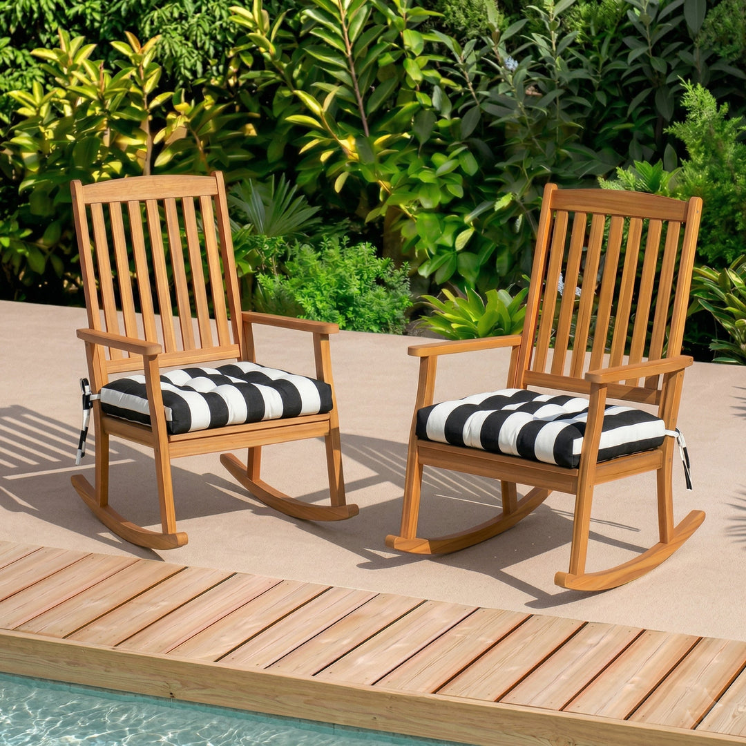 Outdoor Chair Cushions Set of 8 in Black/White Striped