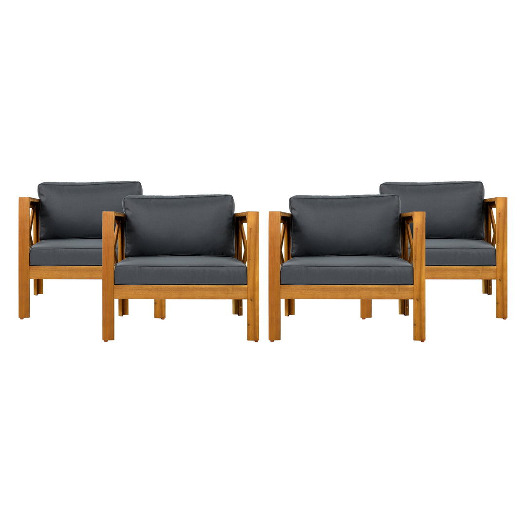 Outdoor Acacia Wood Club Wooden Armchair with Cushions (Set of 4)