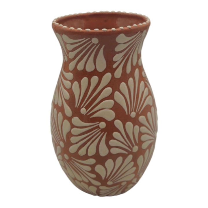 Brown &amp; White Talavera Relief Vase | Hand-Painted Pottery
