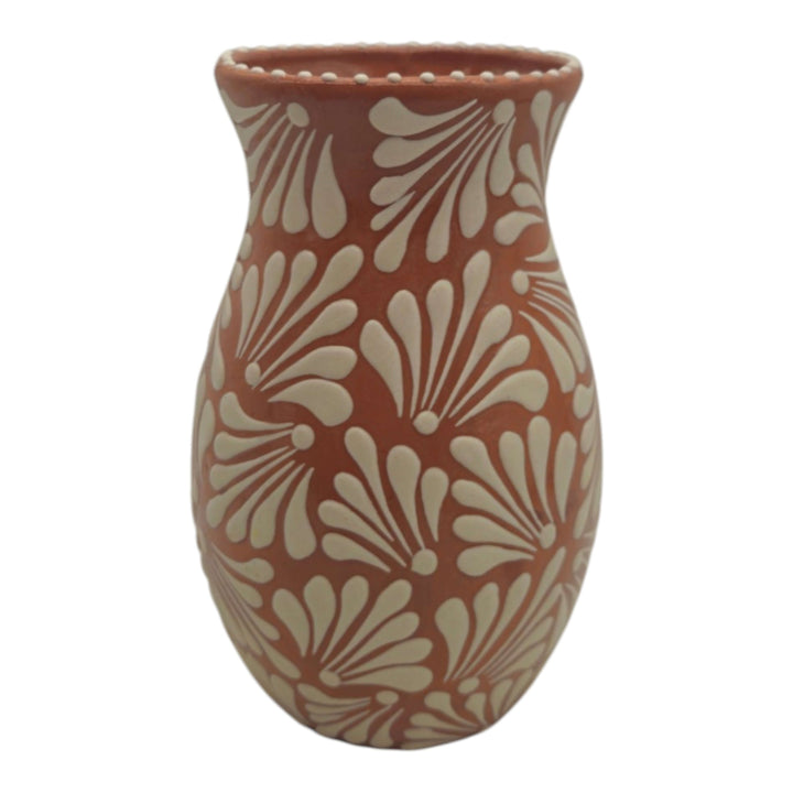 Brown &amp; White Talavera Relief Vase | Hand-Painted Pottery