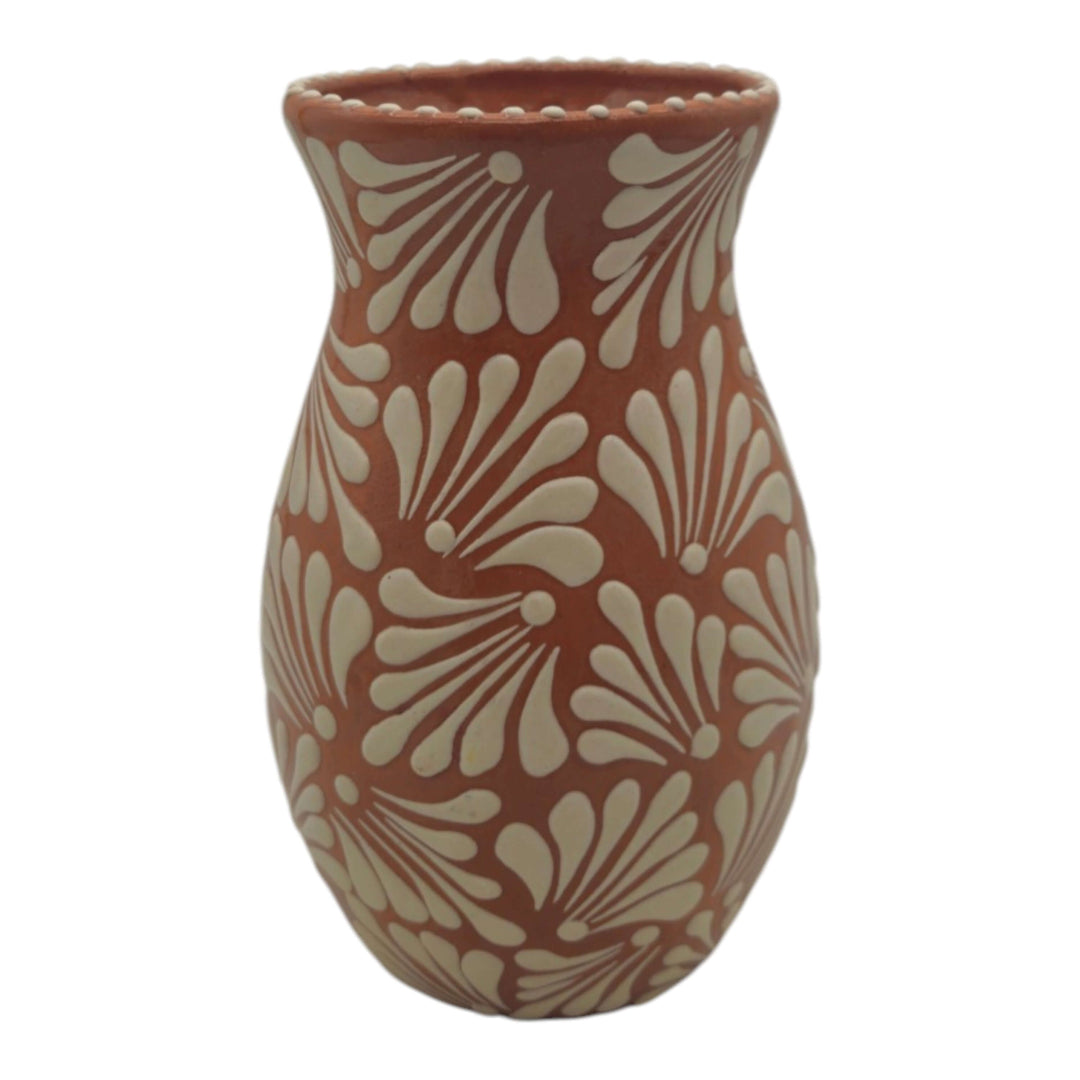 Brown &amp; White Talavera Relief Vase | Hand-Painted Pottery