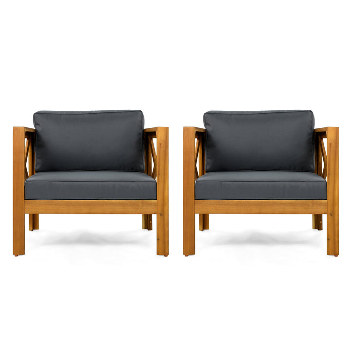 Outdoor Acacia Wood Club Wooden Armchair with Cushions (Set of 4)