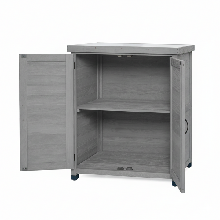 Potting Bench with Storage Cabinet and Metal Table Top