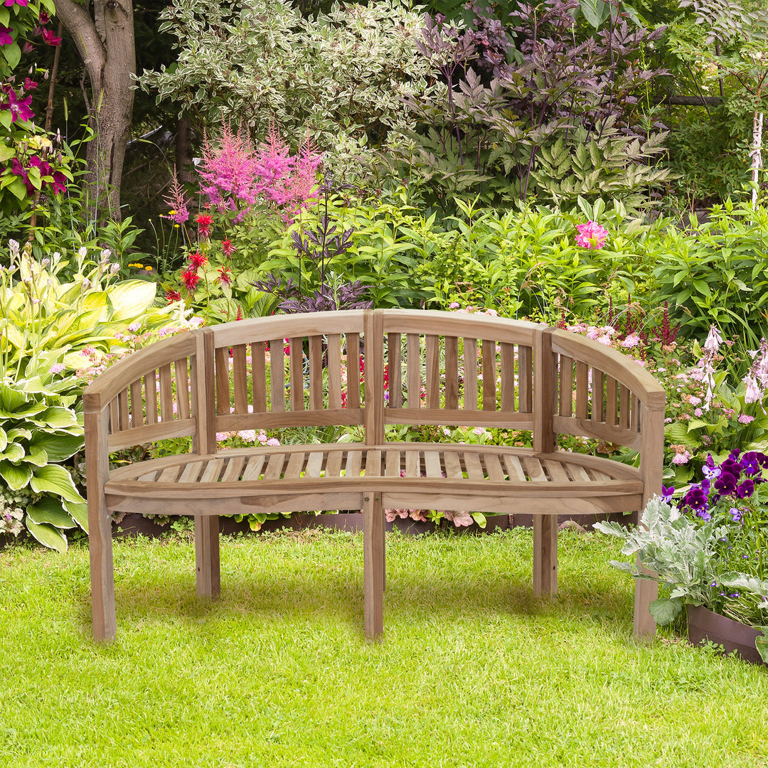 Outdoor Wooden Teak Banana Bench for Garden or Patio - 59" W