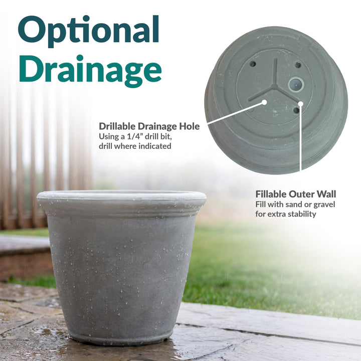 Anjelica Polyresin Large Round Outdoor Planter