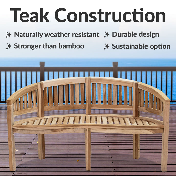 Outdoor Wooden Teak Banana Bench for Garden or Patio - 59" W