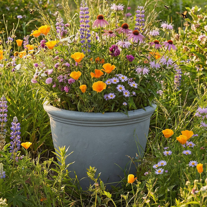 Anjelica Polyresin Large Round Outdoor Planter