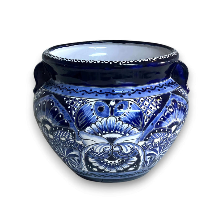 Handmade Talavera Planter | Blue &amp; White Flower Pot