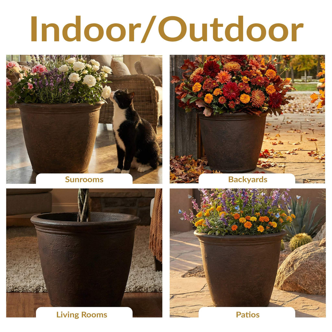 Anjelica Polyresin Large Round Outdoor Planter