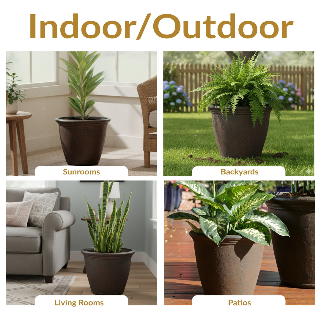Anjelica Polyresin Large Round Outdoor Planter