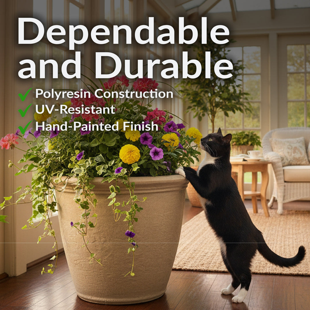 Anjelica Polyresin Large Round Outdoor Planter