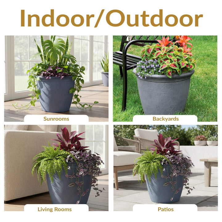 Anjelica Polyresin Large Round Outdoor Planter