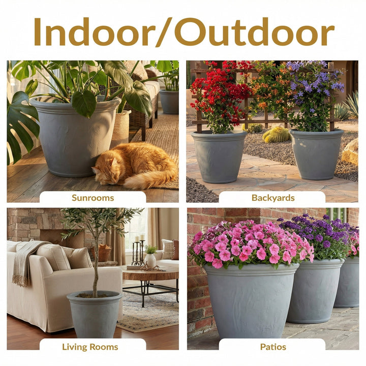 Anjelica Polyresin Large Round Outdoor Planter