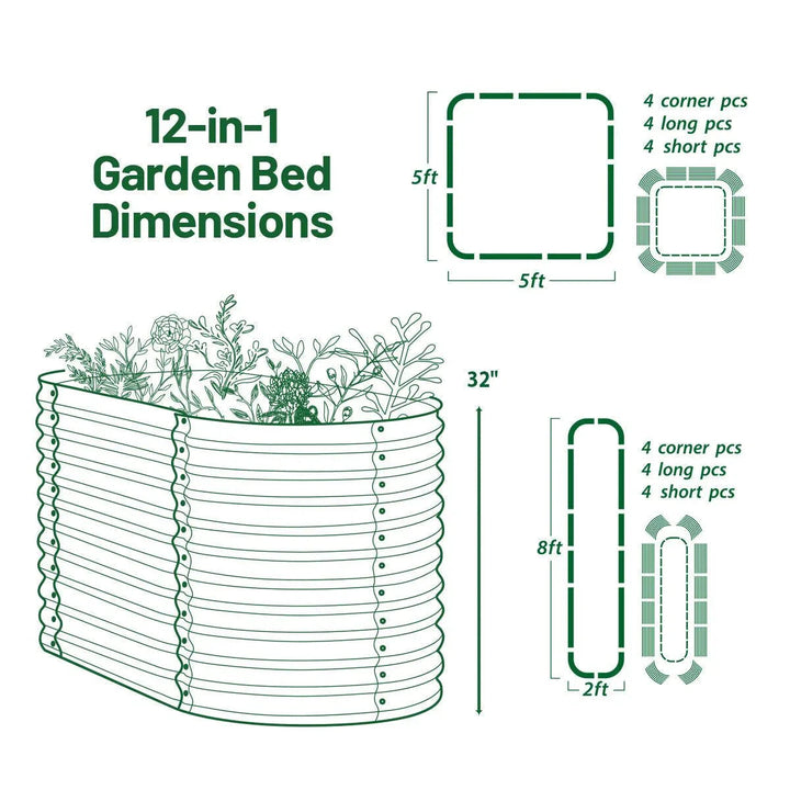 Olle Gardens 32" Tall, 12-in-1 Raised Garden Bed